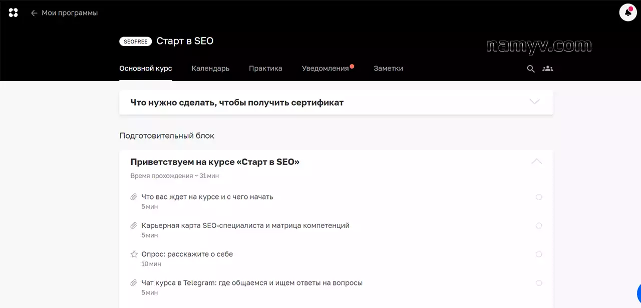 Платформа курса по SEO netology.ru